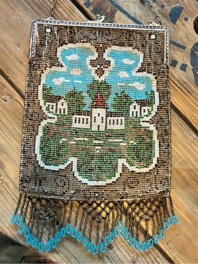 Vintage German handmade glass bead castle purse bag